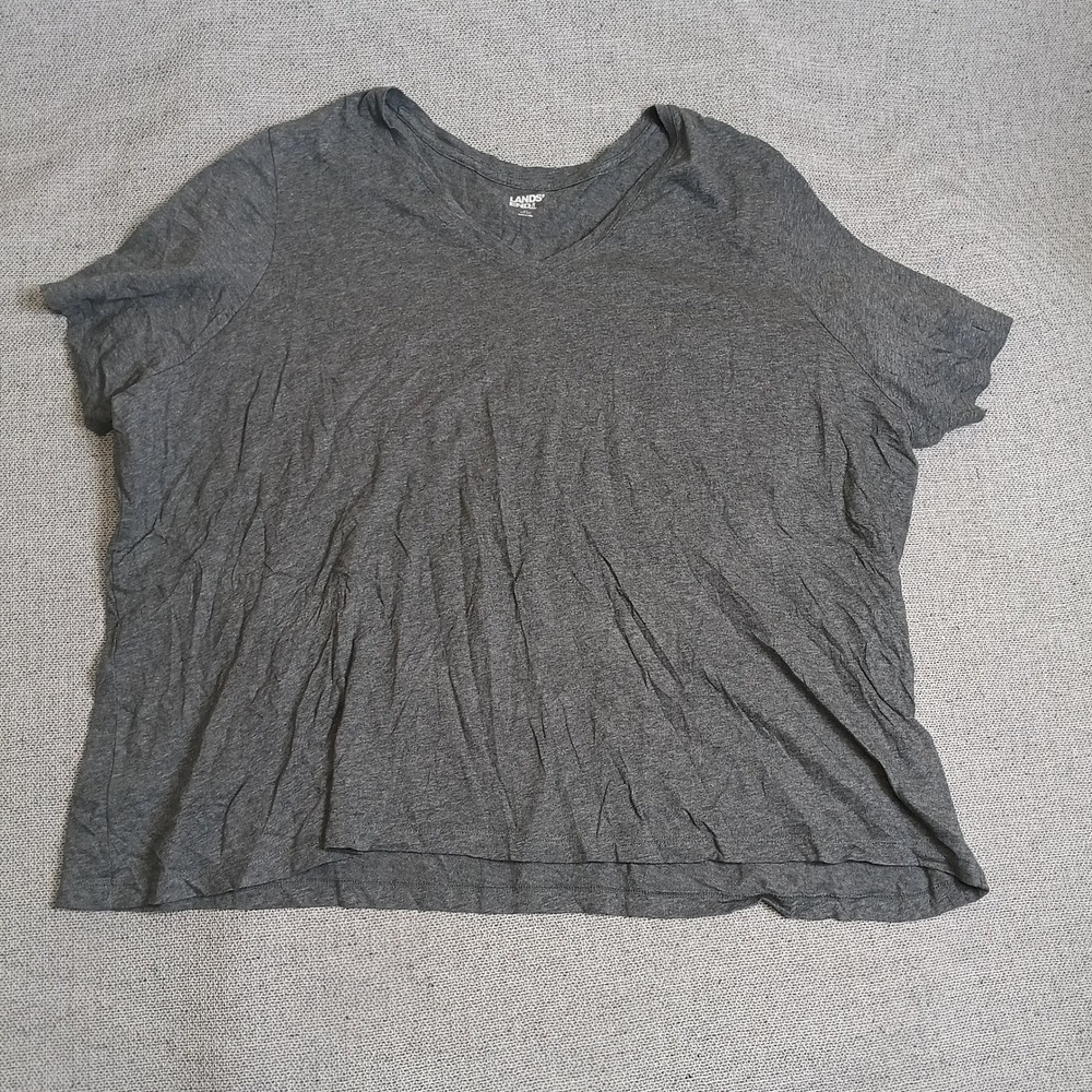 Lands End T-Shirt Womens 3X Grey Excellent V-Neck Short Sleeve 100% Cotton Tee